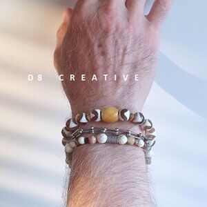 New Tibetan dzi beads with yellow jade and stainless steel bracelet